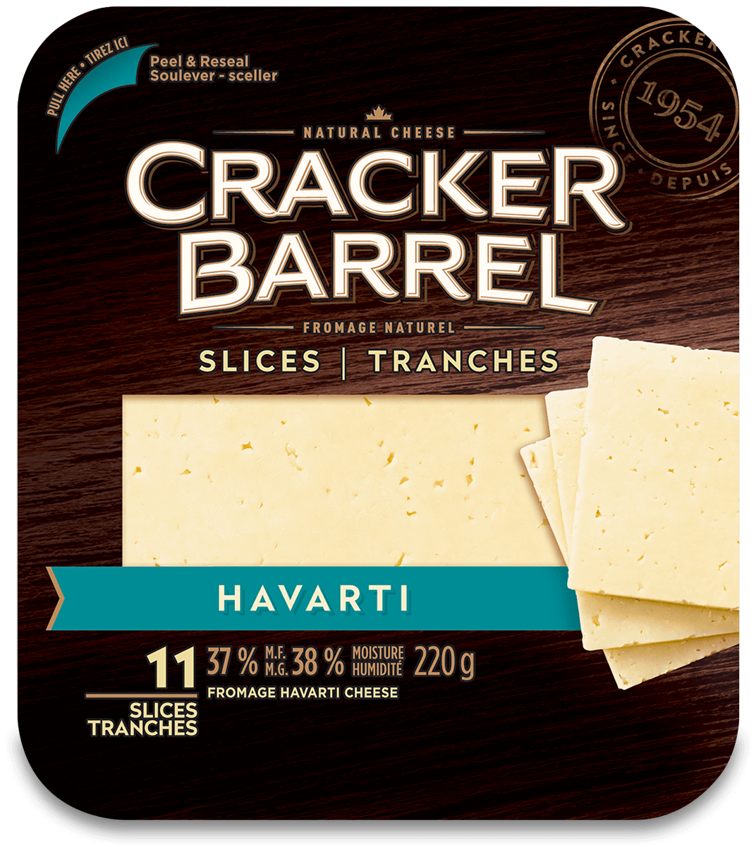 Cracker Barrel Cheese Slices - Havarti - 11 Slices - 220 g