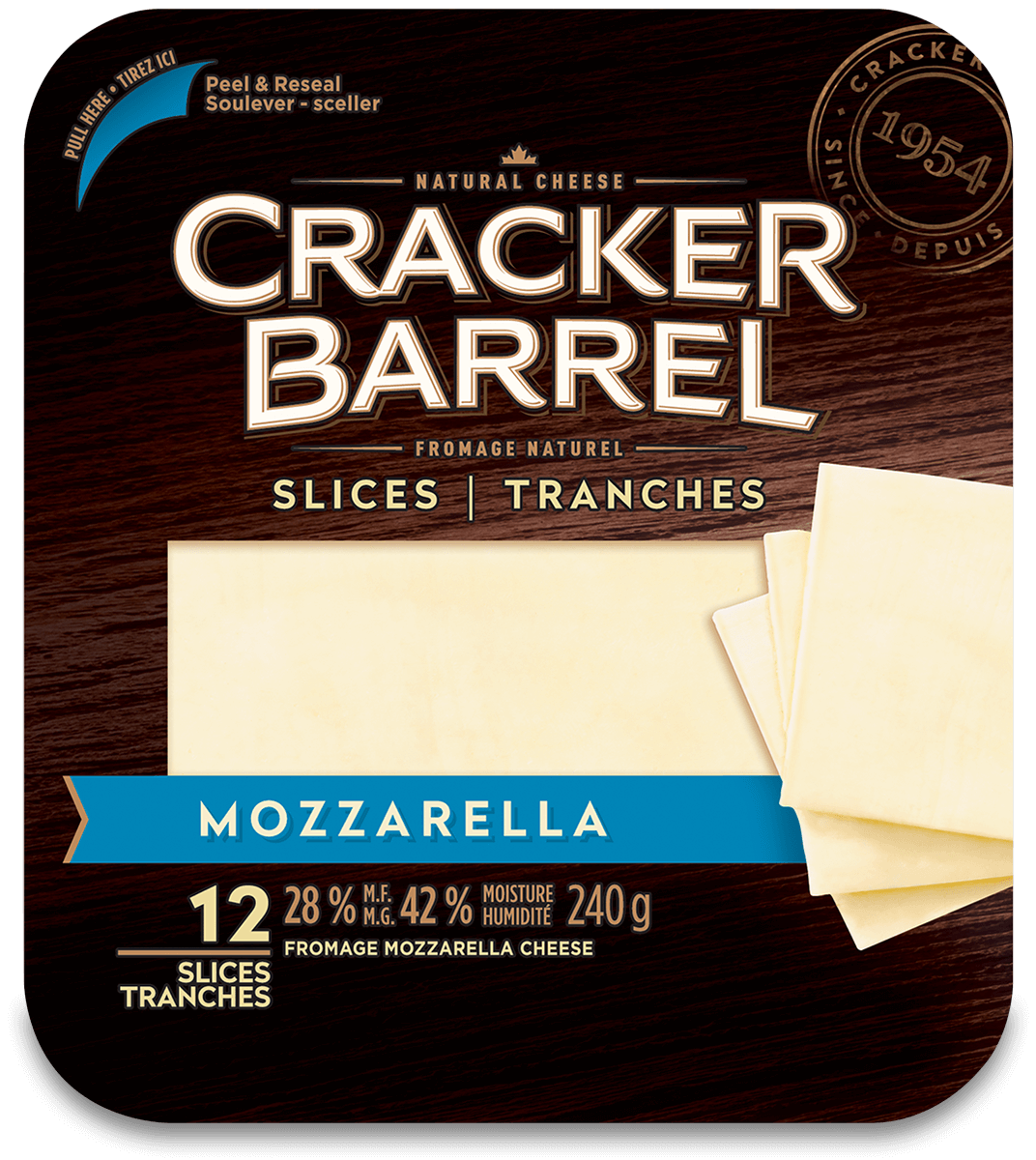 Cracker Barrel Cheese Slices - Mozzarella - 12 Slices - 240 g