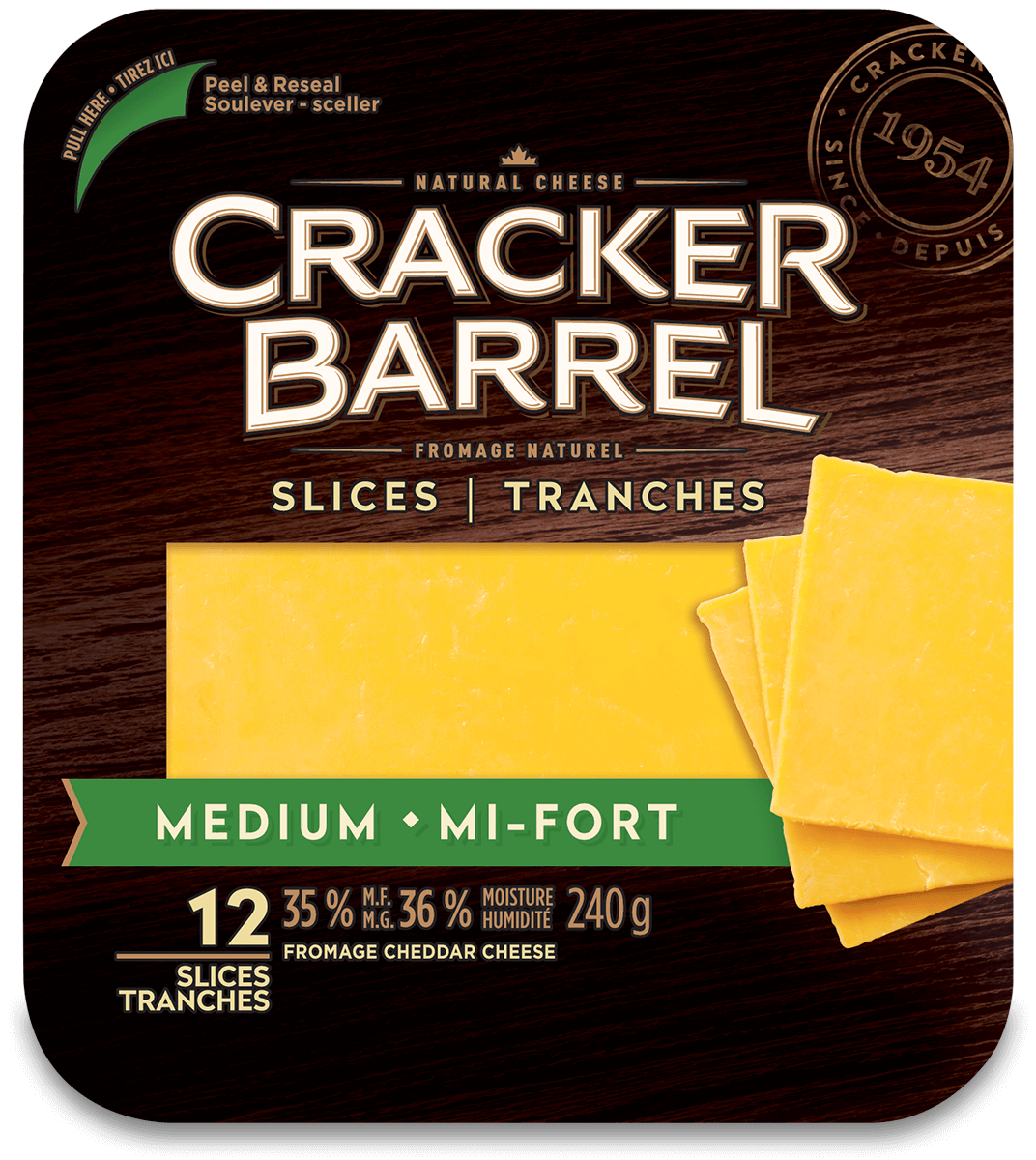 Cracker Barrel Cheese Slices - Medium - 12 Slices - 240 g